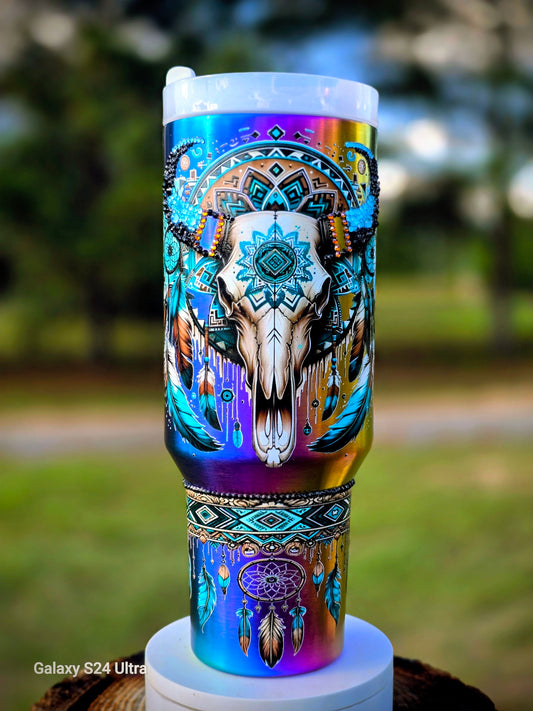 Chromo Shifting Bull Skull Tumbler